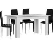 Pack mesa de comedor o cocina blanco + 4 sillas en polipiel/metal negro