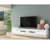 Mueble tv david, aparador bajo de salón, base para mueble para televisión, 100% made in italy, 200x45h36 cm, blanco brillo, con luz led