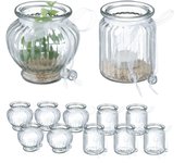 Relaxdays portavelas, set de 12, cristal, 2 modelos diferentes, con lazo, interior y exterior, bodas, transparente