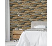 Papel pintado vinílico lavable efecto ladrillo piedra pizarra multicolor con relieve - boston 6902 de gaulan - rollo de 10 m x 0,53 m
