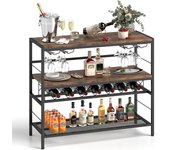 104 cm estantería para vino, mesa de bar para vino independiente con 4 soportes para copas, encimera ancha, estantes medio e inferior, botellero