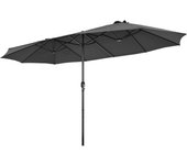 Sombrilla playa doble cara 4,7x2,8m parasol manivela sin base 12 costillas jardín piscina gris oscuro