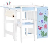 Sobuy set de mesa y silla infantil set de 2 piezas mueble para niño con pegatinas con 3 portalápices azul y blanco kmb60-b es