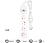 Base múltiple inteligente con 4 enchufes + 2xusb + c 1,5m