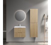 Juego tália mueble de baño colgante con lavabo de resina mineral, columna alta de almacenamiento y espejo, moments of glass