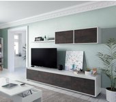 Pared equipada savannah, mueble de tv para salón, composición del juego de sala, juego de salón con mueble alto, 200x41h43 cm, blanco y oxido