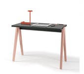 Mesa de estudio en melamina con patas de haya, modelo compás de herdasa, en color grafito y maquillaje