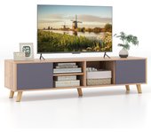 Soporte de tv para televisores de hasta 65 pulgadas, consola de tv moderna, estantes abiertos, 2 gabinetes, compartimento abierto, 3 orificios para la