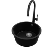 Primagran fregadero bajo encimera negro 46x46cm, fregadero granito 1 seno + grifo 40x22cm + sifón, fregadero cocina al mueble 50cm - la valeta