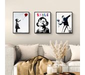 Lote de 3 carteles de street art, funky y pop (impresiones en papel, 40x30 cm, sin marco): banksy (atribuido) i