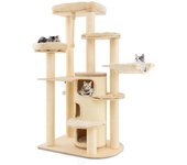 Árbol para gatos (173 cm, madera, percha superior, condominio de 3 plantas, hamaca, rascadores de sisal, bola y cuerda colgante (beige)