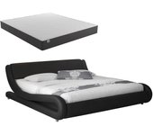 Cama de matrimonio con colchón | cama doble con cabecero | con somier de lamas | negro mate | materiales madera y polipiel | modelo alessia | 150x190