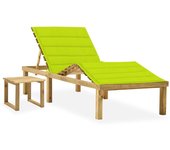 Vidaxl tumbona de jardín con mesa y cojín de madera de pino impregnada