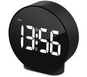 Reloj despertador digital pequeño con pantalla semanal y led negro.