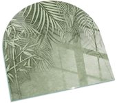 Placa de cristal para chimenea, zócalo protector de chimenea, diseño moderno | 100x100 | semicírculo | hojas tropicales en el fondo