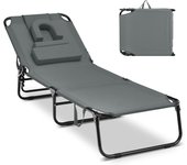 Tumbona plegable jardín exterior con almohada extraíble y respaldo ajustable en 5 posiciones para playa piscina carga 160kg 194x63x37cm, gris