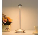 Lámpara de mesa de aluminio plateado, atenuación continua de tres colores, interruptor táctil, recargable, ideal para dormitorio y comedor.