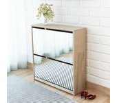 Vidaxl mueble zapatero 2 compartimentos espejo color roble 63x17x67cm