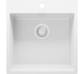 Primagran fregadero cocina todo blanco 48x50cm, fregadero granito 1 seno + sifón, fregadero sobre encimera al mueble 50cm - riga