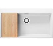 Primagran fregadero cocina blanco 88x50cm, fregadero granito 1 seno + sifón + tabla de cortar, fregadero sobre encimera al mueble 90cm - oslo