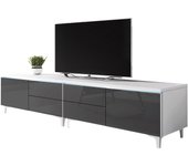Mueble tv nashville 128, gris brillante, blanco, número de puertas: 2.00, número de cajones: 4.00, 200x43x45cm