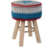 Taburete de madera y algodón trenzado azul 32x32x44