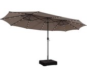 Sombrilla doble con iluminación led, uv 50+, sombrilla con soporte, sombrilla grande 470 x 280 cm, sombrilla de jardín con manivela y 12 costillas