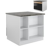 Vicco isla de cocina fame-line, roble negro alto brillo/blanco, 90 cm con cajón, sin encimera