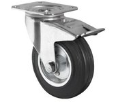 Rueda de goma y metal con placa giratoria y freno con diámetros desde 80 mm hasta 125 mm para pesos de hasta 150 kg