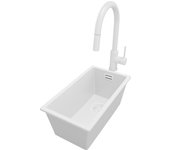Primagran fregadero bajo encimera todo blanco 26x47cm, fregadero granito 1 seno + grifo 40x22cm + sifón, fregadero cocina al mueble 30cm - london