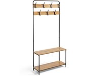 Dupi perchero con estantes y banco easy | diseño 3 en 1: colgador, estantes, banco | estilo moderno y robusto | fácil montaje | metal | taupe-negro
