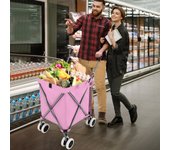 Carro de compras plegable con ruedas oxford extraíble impermeable rosa 66x46x94,5 cm