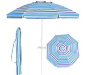 Sombrilla playa grande antiviento plegable 220cm con protección uv, ventilación y bolsa de transporte, base de sombrilla no incluida, azul claro