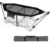 Hamaca plegable portátil con bolsillo lateral con soporte de metal y hebillas antivuelco, hamaca para acampar al aire libre con bolsa de transporte pa