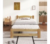 Cama de madera - 90 x 200 cm - con cabecero y somier - natural