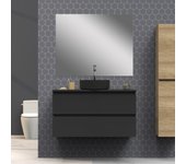 Conjunto de baño blaze | 90 cm negro| dos cajones | lavabo sobre encimera | espejo no incluido | mueble montado | alday