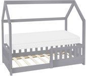 Ml-design cama infantil tipi 70 x 140 cm color gris con colchón de espuma fría y somier estructura de listones con techo forma de casa