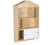 Librería infantil de 2 puertas, estantes, edgar, blanco y natural, 80x30x140 cm