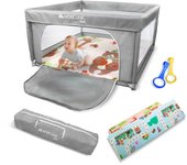Parque de juegos con alfombra bebés y niños mobiclinic 125x125x67 cm plegable bolsa transporte gris happyland