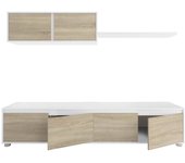 Pared equipada damatte, mueble de tv para salón, composición del juego de sala, juego de salón con mueble alto, 200x41h43 cm, blanco y roble