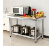 Mesa de acero inoxidable de trabajo mesa de preparación con ruedas 2 niveles estante ajustable 91x61x90 cm