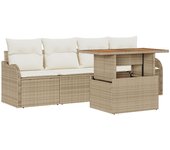 Vidaxl juego de sofá de jardín de 5 piezas con cojines beige rattan polipropileno acacia, vidaxl sofá de jardín de 2 plazas con cojines beige rattan p