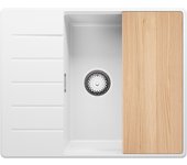 Primagran fregadero cocina blanco 62x50cm, fregadero granito 1 seno + sifón + tabla de cortar, fregadero sobre encimera al mueble 50cm - copenhague