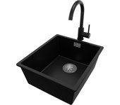 Primagran fregadero bajo encimera negro 41x47cm, fregadero granito 1 seno + grifo 32x20cm + sifón, fregadero cocina al mueble 45cm - london