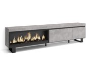 Mueble tv, televisión, 237x35x57cm, para tv gran formato, chimenea eléctrica xxl, diseño industrial, cemento