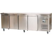 Cleiton® mesa fría refrigerada de 4 puertas de 225x60 cm refrigeración ventilada | bajo mostrador frigorífico de acero inoxidable de 449 l y 750 w