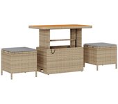Conjunto de sofá de jardín de 9 piezas con cojines beige ratán sintético acacia, conjunto de comedor de jardín de 3 piezas con cojines beige ratán sin