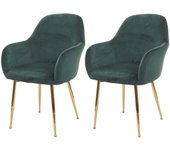 Juego de 2 sillas de comedor de diseño retro en tejido de terciopelo verde con patas de metal dorado 04_0000381