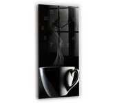 Moderno reloj de pared de cristal impreso | una taza de cafe | 30x60 | puntas negras