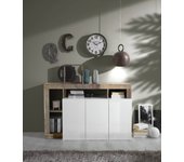Aparador alserio, bufé de salón, aparador de salón, despensa de cocina, made in italy, 146x42 h93 cm, blanco